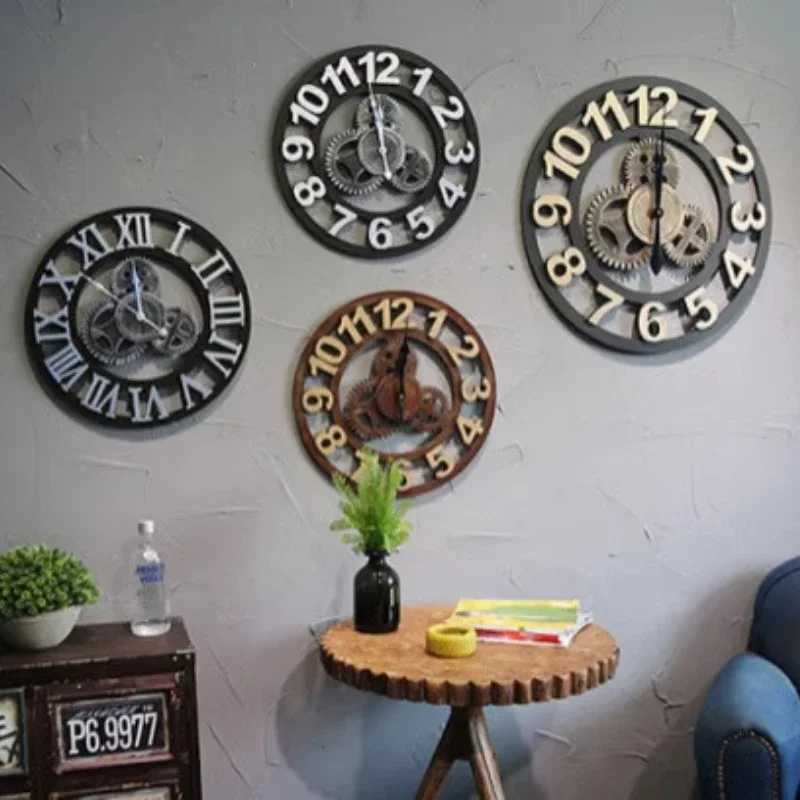 Creative Art Wood Wall Clock European Retro Frame Round Hands Design Wall Clock Digit Large Fashion Reloj De Pared Home Decor