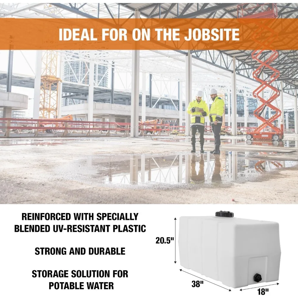 Tangki Reservoir Persegi Horizontal 50 Galon, Buatan AS, Polietilena untuk Cairan Tidak Mudah Terbakar