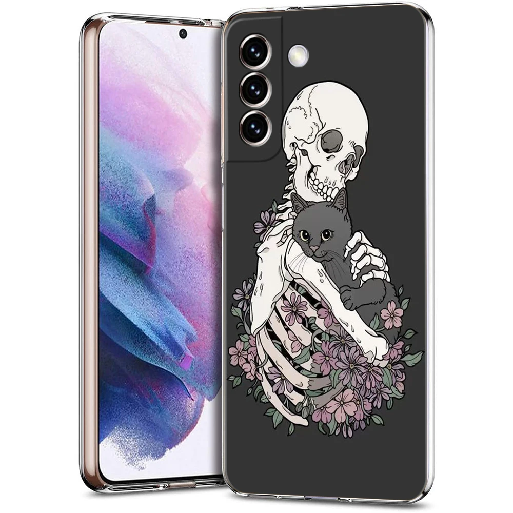 Red Love Skeleton Diagram Transparent Case For Samsung Galaxy S24 S23 S22 S20 S21 FE Ultra S24 S23 S10 S10E S9 S8 Plus 5G Shell