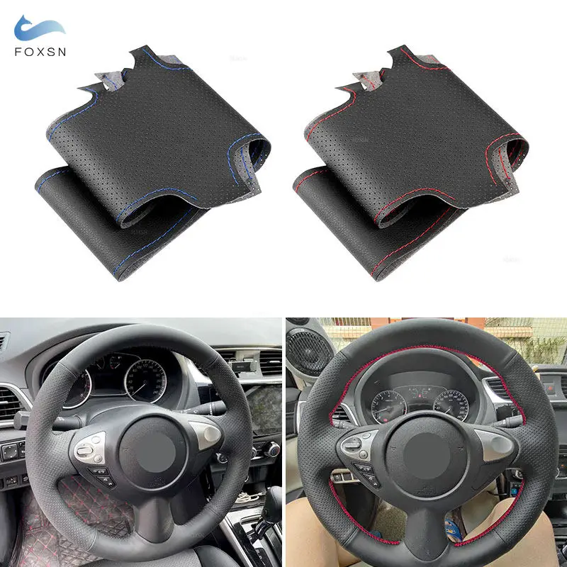 For Nissan Maxima 2009-2014 Juke 370Z Note Sentra SV Perforated Leather Car Interior Steering Wheel Cover Decoration Trim