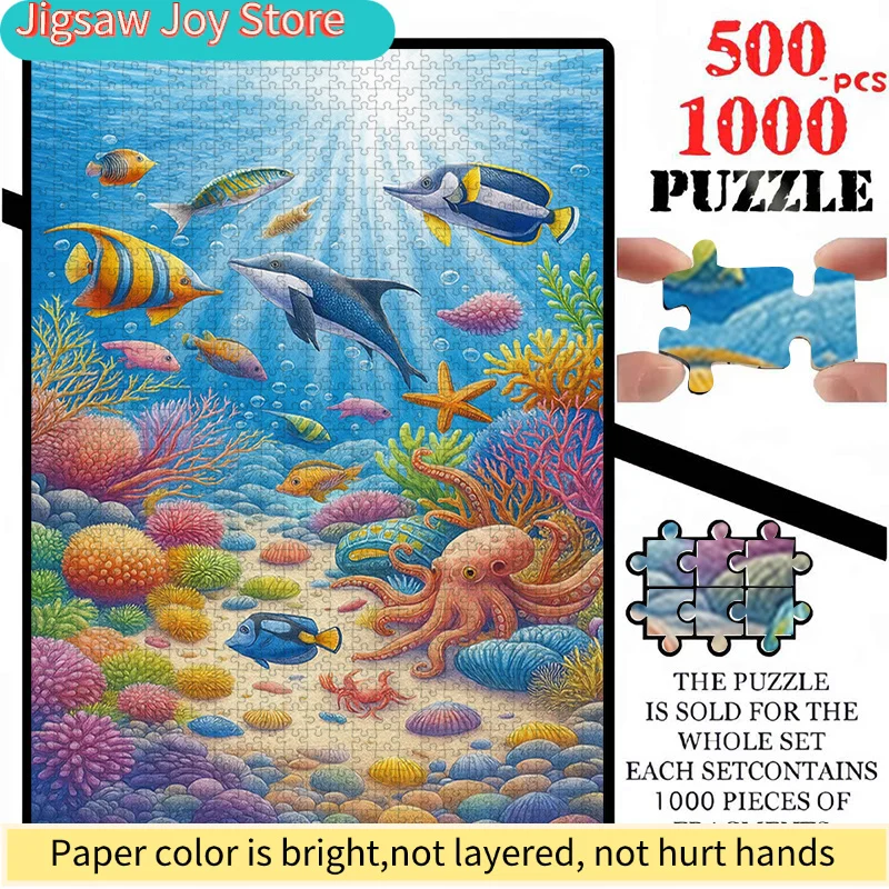 500/1000pcs Educational Jigsaw Puzzle, Paper Puzzle, Adult Puzzle, Large Puzzle, Vibrant Underwater World Featuring Dolphins,