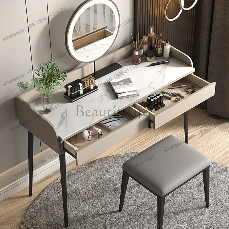 

yj5 Modern Simple Dresser Stone Desktop Dressing Table Bedroom Vanity Storage Cabinet Integrated Makeup Table