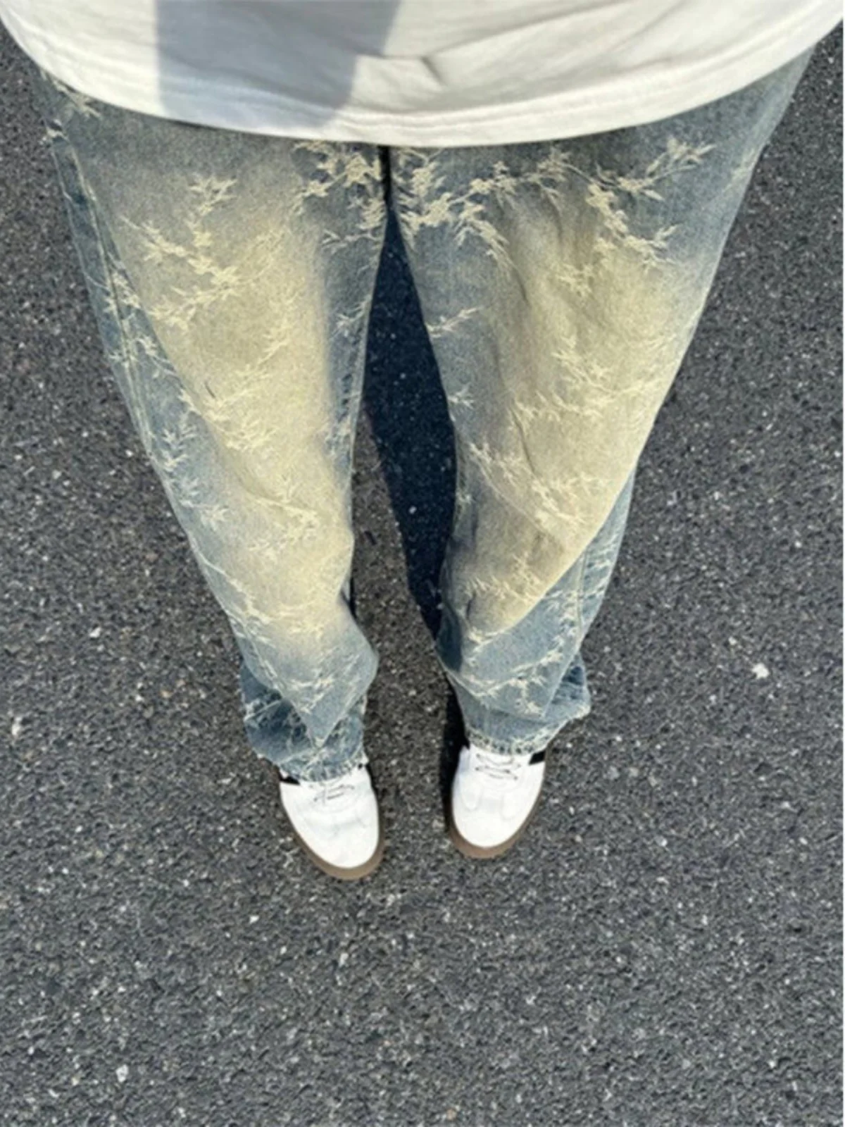 

Light Blue Thorn Embroidery Jeans Men's American High Street Sle Loose Straight Leg Jeans Trendy Brand fiti Waed Denim