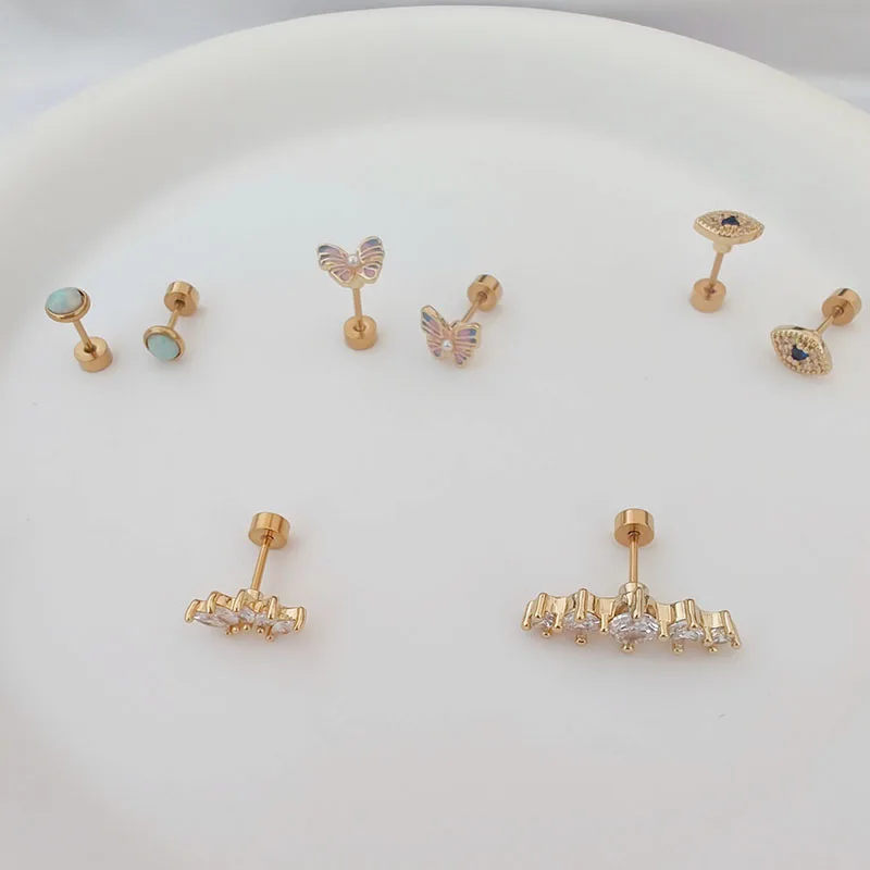A stylish set of flat back cartilage earrings series for women and girls, screw-tragus earrings piercing jewelry，8PCS