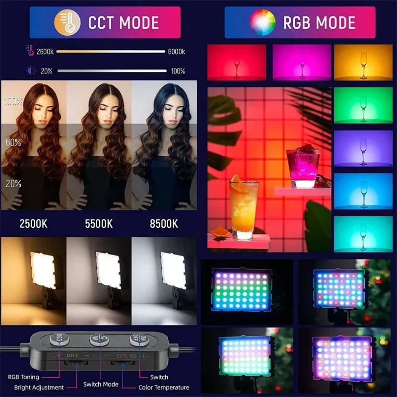 LEDビデオライト2個セット、USB撮影ライト、ミニ三脚付き、写真撮影/ゲームライブストリーミング/Zoom通話/ビデオライブ用