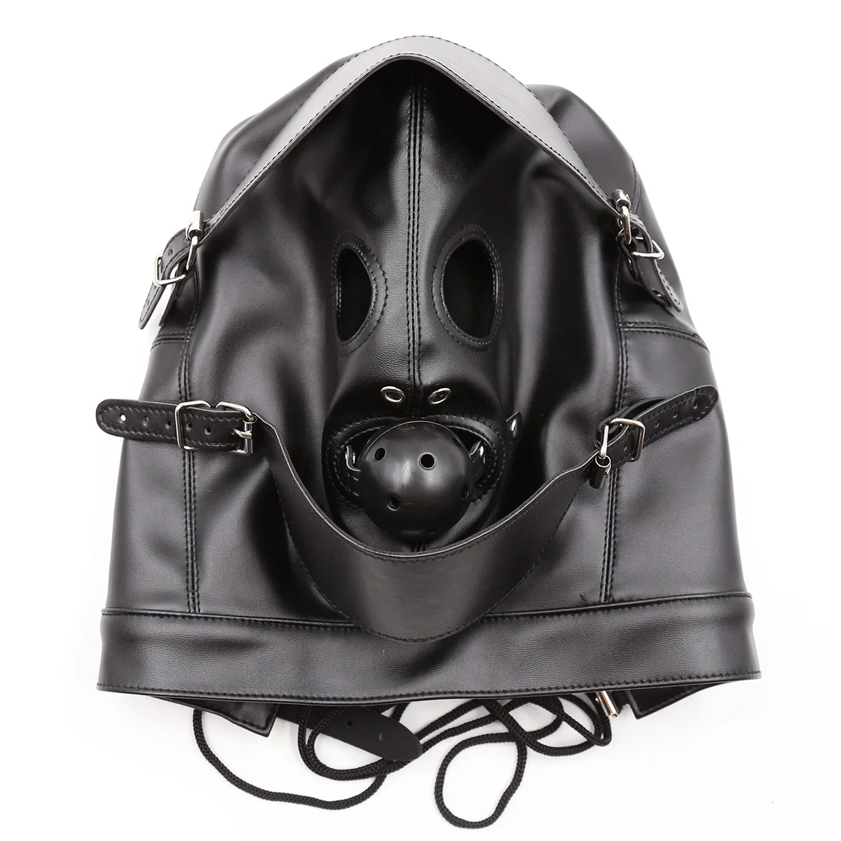 BDSM Full Face Sex Mask Hood Headgear Set Eye Blind SM Slave Mouth Ball Gag Adjustable Head Size Adult Sex Cosplay Bondage Gears view 5