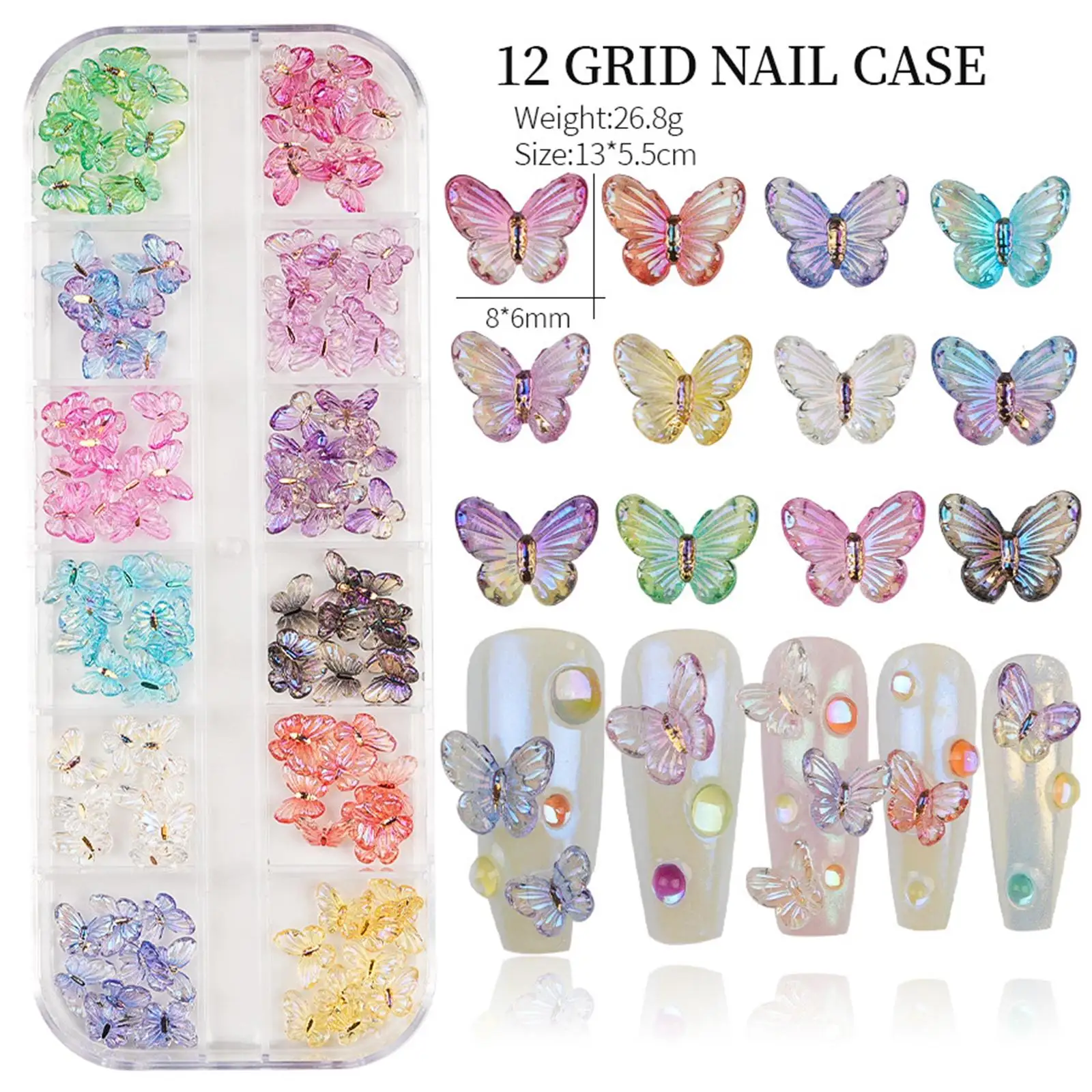 Dekoratives Nail Art Strass-Set, Schmetterlingsform, 3D-Aufkleber, Kunstharz, glitzernde Nagelornamente für Zuhause, Salon, Maniküre