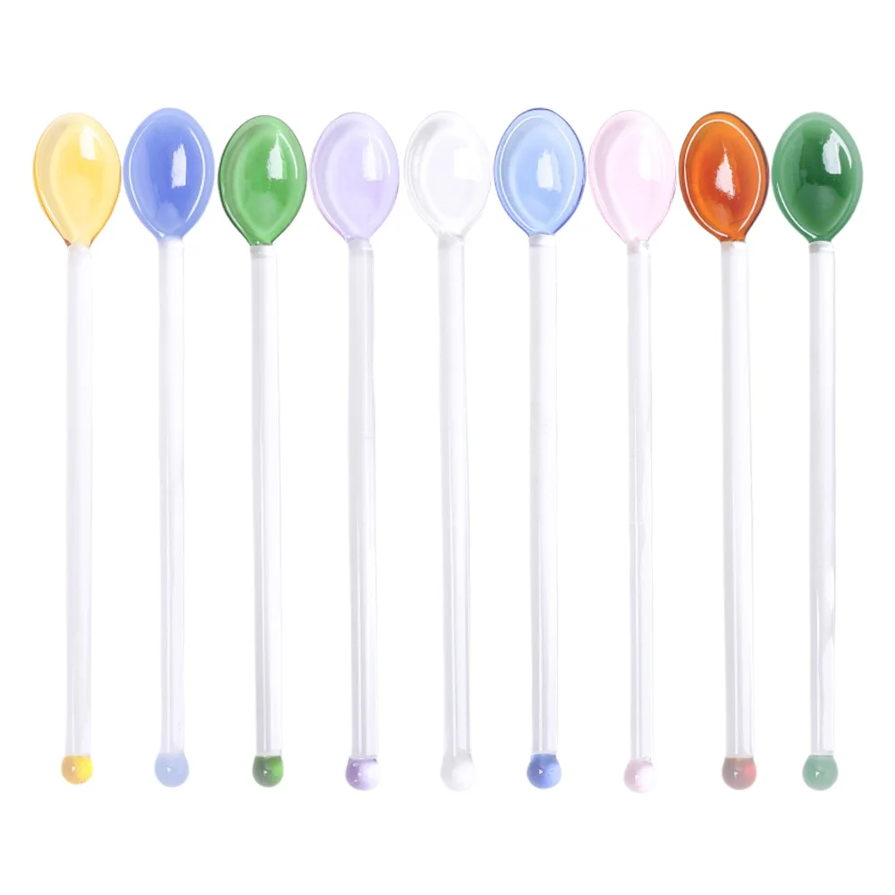 Colored Glass Spoons Coffee Spoon Long Handle Dessert Spoon Color Glass Teaspoons Clear Teaspoons Coffee Mixing Tea Stirrer