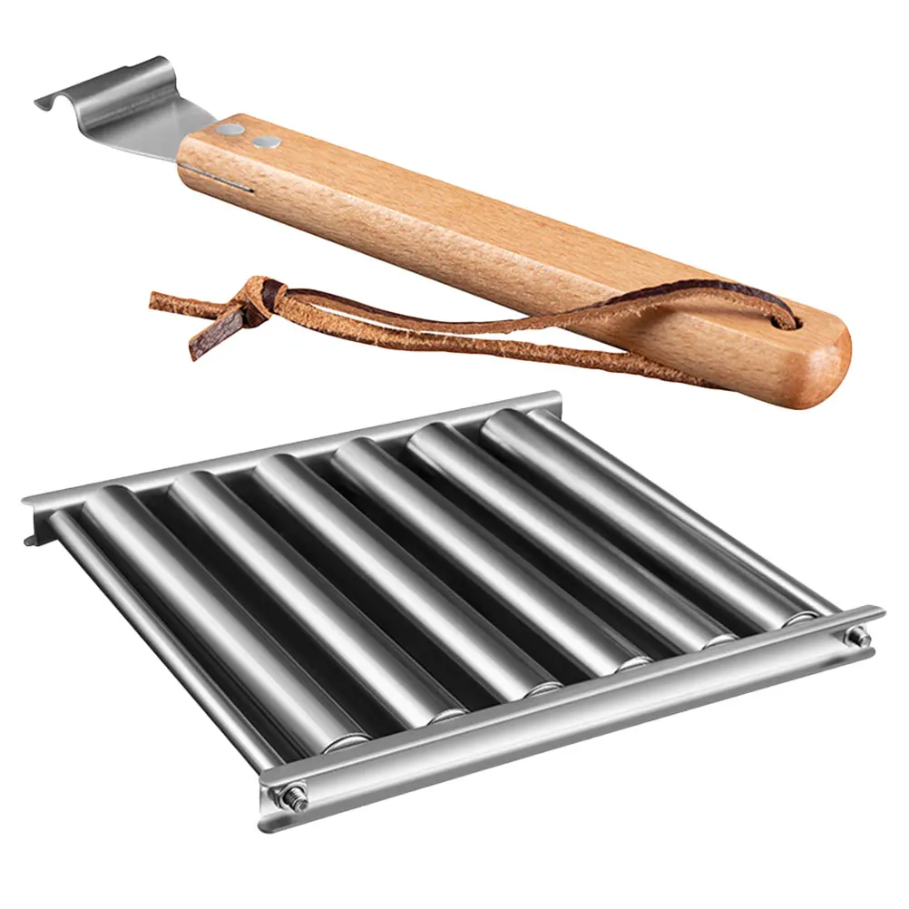 

Stainless Steel Grill Sausage Roller BBQ Rack Camping Outdoor Garden Sausage Barbecue Tool Foldable