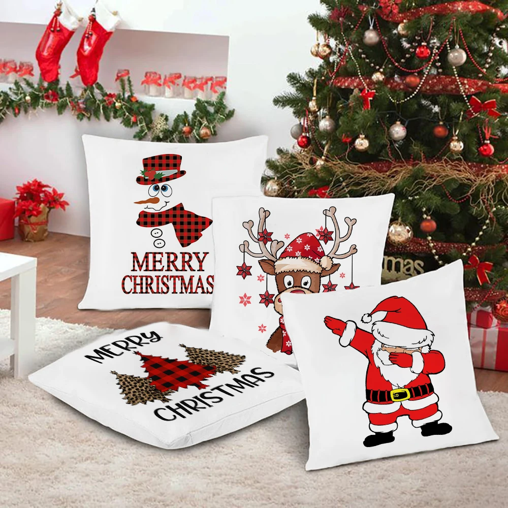 Merry Christmas Deer Snowmen Santa Claus Print Pillow Case Xmas Home Cushion Cover Christmas Gift Winter Party Decor Pillow Case