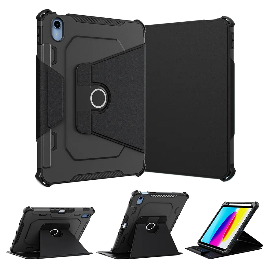 For iPad 10.9 2022 Case PC+TPU Tablet Case for iPad 10 10.9 2022 Cover 360 Degree Rotation Shockproof Armor LeatherTablet Shell