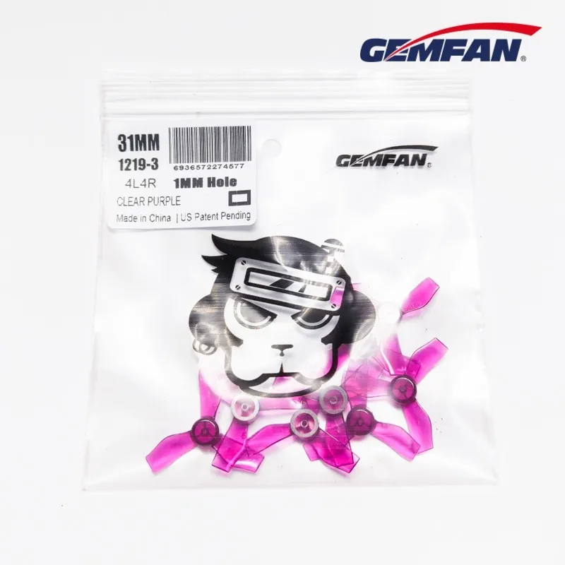 Gemfan 31mm 1219 PC 3 Blade Propeller, 12 Pairs, Random Color, 1.0mm or 1.5mm Shaft Hole