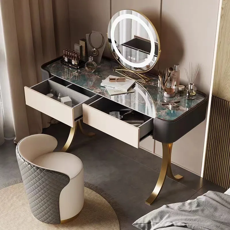 Light luxury minimalist dresser, high-end rock slab stainless steel cosmetic table, modern simplicity