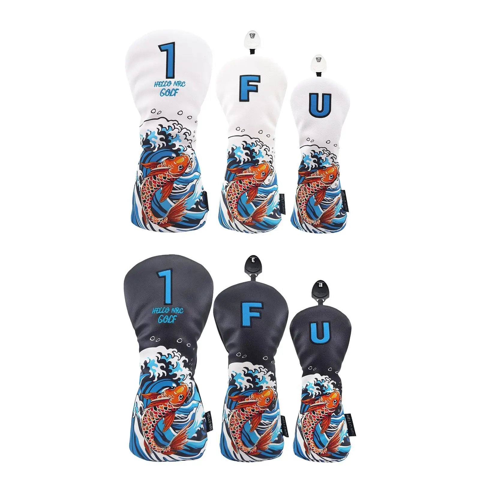 

3x Golf Club Head Covers Golf Head Covers， Driver Fairway Wood Hybrid Scratch Resistant Transportation Golf Wood Covers