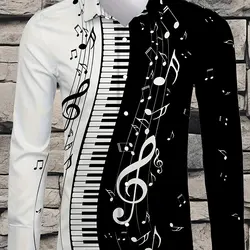 2024 New Men's Fashion Casual Long Sleeve Shirt 3D Printed Musical Instrument Symbol Graphic Print Collar Street Casual Shirt