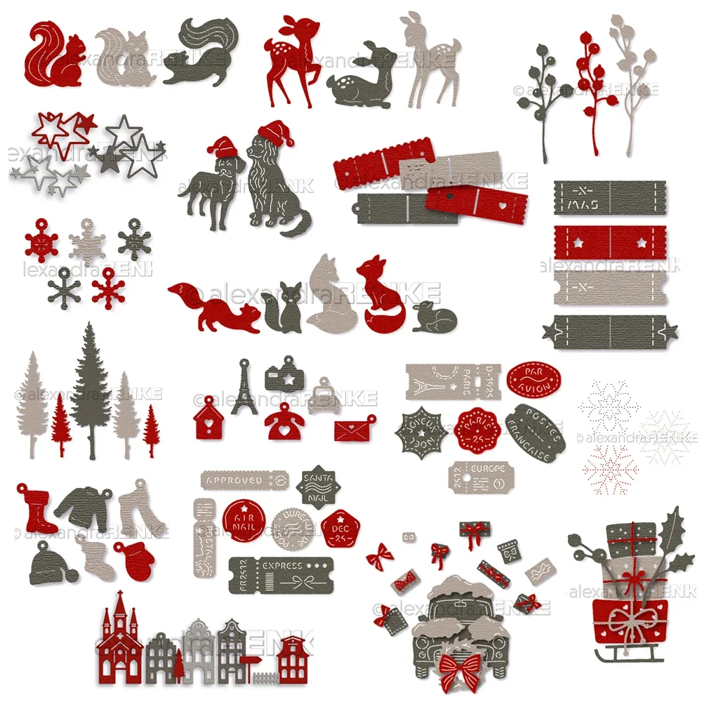 Christmas Deer Fox Squirrel Tree Snowflake Gift Metal Cutting Dies for DIY Scrapbooking Card Making Paper Crafts Album Decor