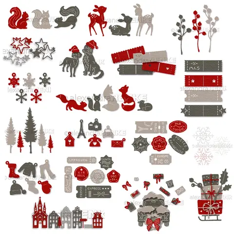 Christmas Deer Fox Squirrel Tree Snowflake Gift Metal Cutting Dies for DIY Scrapbooking Card Making Paper Crafts Album Decor