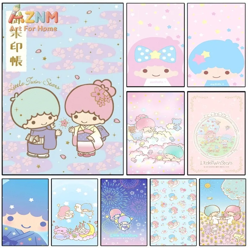 Sanrio Little Twin Stars Kimono Sakura Canvas Wall Art Unframed Canvas Poster Print for Girls Bedroom Home Decor Gift