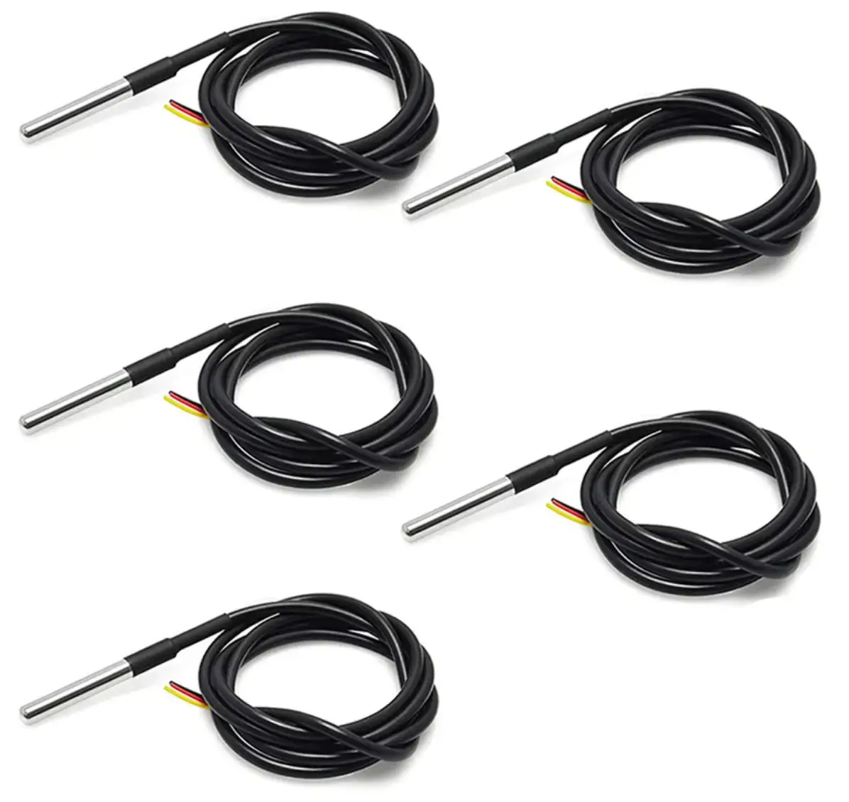 1/5pcs DS18b20 temperature probe temperature sensor 1M 2M 3M DS1820 Stainless steel package Waterproof 18B20 100cm/200cm/300cm