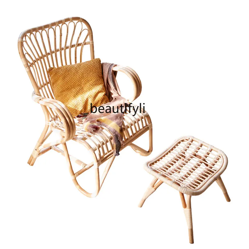 

Japanese Style Elderly Living Room Couch Nordic Backrest Bamboo Chair B & B Leisure Balcony Rattan Chair Home Rattan Recliner