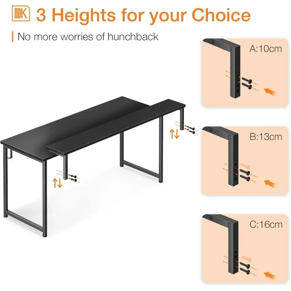 Mesa do computador com suporte ajustável Monitor, Home Desk, Escrita Desk, 3 níveis, Estudo Workstation, 63 polegadas