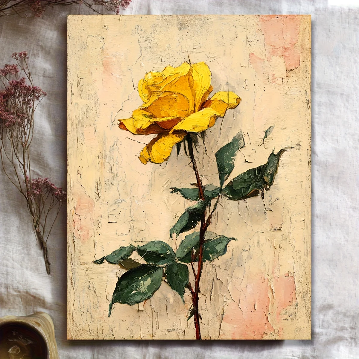 (No frame)1pc, Including a Frame, Measuring 12X16 Inches, Featuring a Humorous Manga-Style Abstract Print of a Yellow Rose. T