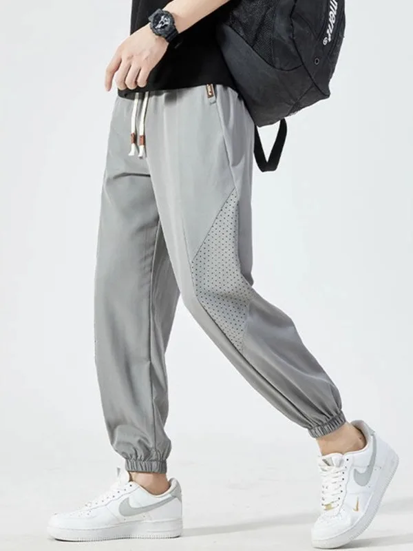 

Мужские повседневные брюки из ледяного шелка, дышащие, летние, новые, тонкие, свободные, больших размеров, с завязками, быстросохнущие, спортивные, молодежные