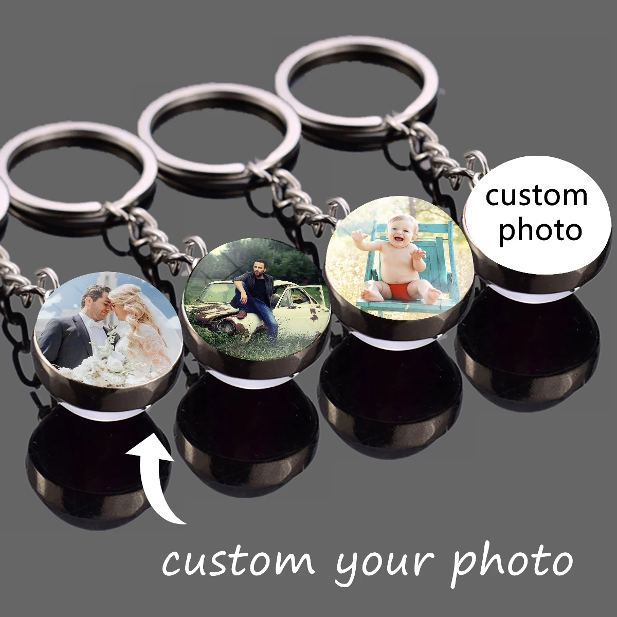 Image of Personalisierter Foto-Schlüsselanhänger, individueller Gall-Ball-Schlüsselanhänger, Auto-Schlüsselanhänger, Geldbörse, Charm, Weihnachtsgeschenke