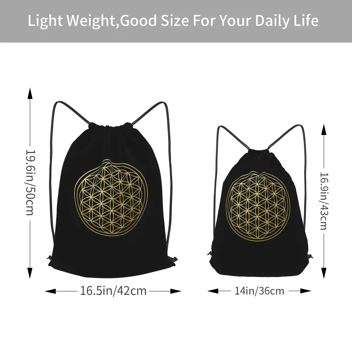 The Flower Of Life Gold Mandala Backpacks Multi-function Drawstring Bags Sports Bag Book Bags for Travel School