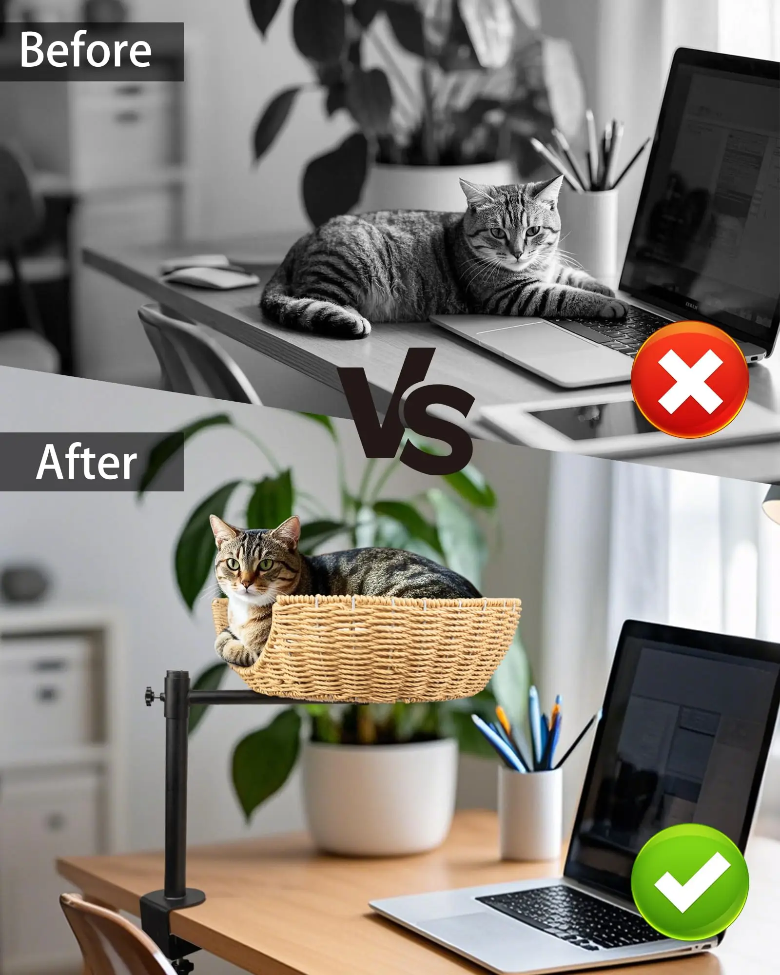 Nid rotatif de bureau pour chat, hauteur réglable, facile à installer, cadre d'escalade pour chat, bol intégré pour animaux de compagnie