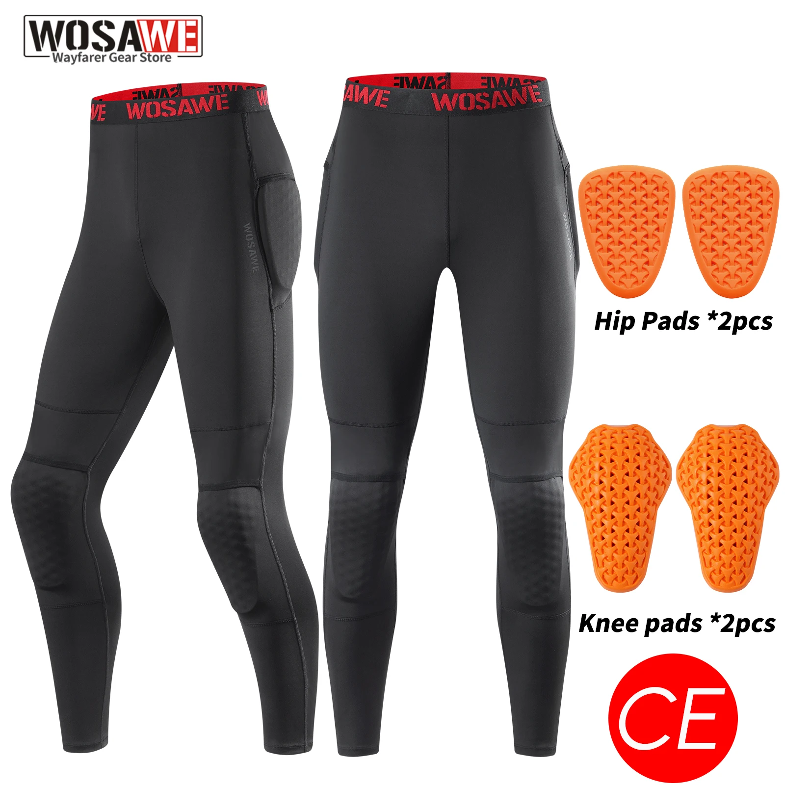 

WOSAWE Summer Motorcycle Compression Pants Motocross Riding Breathable Protective Trousers with CE Certified Impact Knee Pads