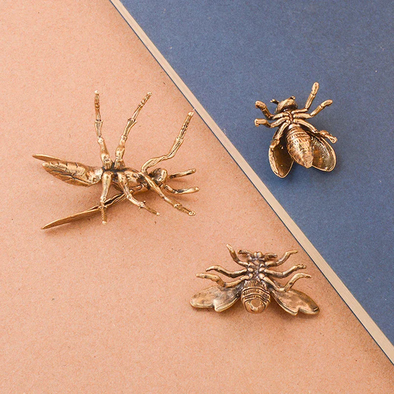 1 Piece Miniature Simulation  Desk Ornament Brass Bee Figurines Table Tea Pets Antique Copper Crafts Home Decoration