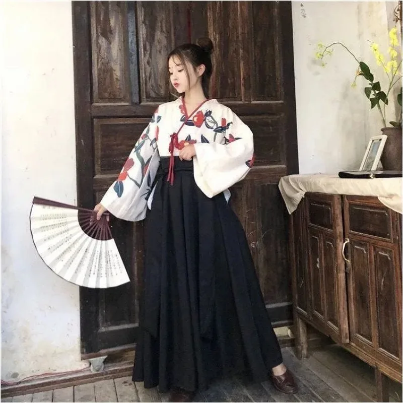 Kimono Sakura Girl Cosplay Japanese Style Floral Print Vintage Dress Oriental Camellia Yukata Suit Women Stage Performance Hanfu