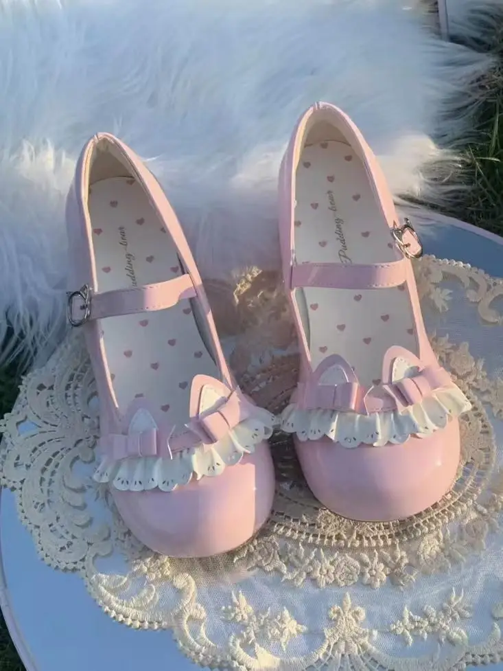 Cat Story Lolita Cute Bow Middle Heel Round Head Luo Shoes Japanese Sweet Girl Tea Party Single Shoes