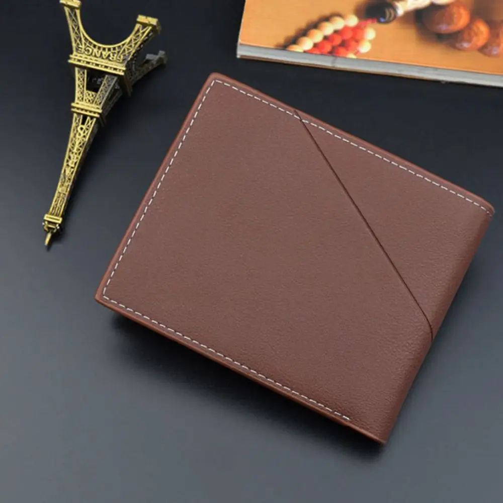 Деловой мужской короткий кошелек с несколькими слотами для карт, повседневный мужской двойной кошелек из искусственной кожи, сумка для денег, однотонный мужской карман для монет