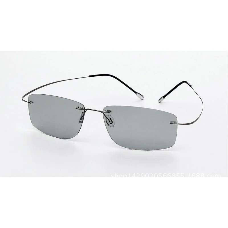 (5s Change Color) Photochromic Sunglasses Men Women Titanium Polarized Sun Glasses Chameleon Rimless Anti-glare Driving SunShade