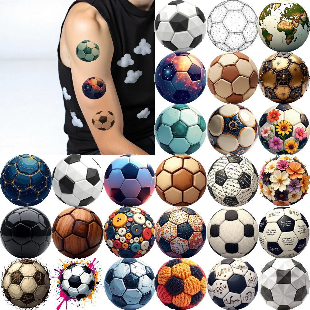 28 قطعة كرات النحت الوشم المؤقت ملصقات الوشم المؤقت كرات كرة القدم مقاوم للماء ملصقات الجسم طويلة الأمد للفتيات