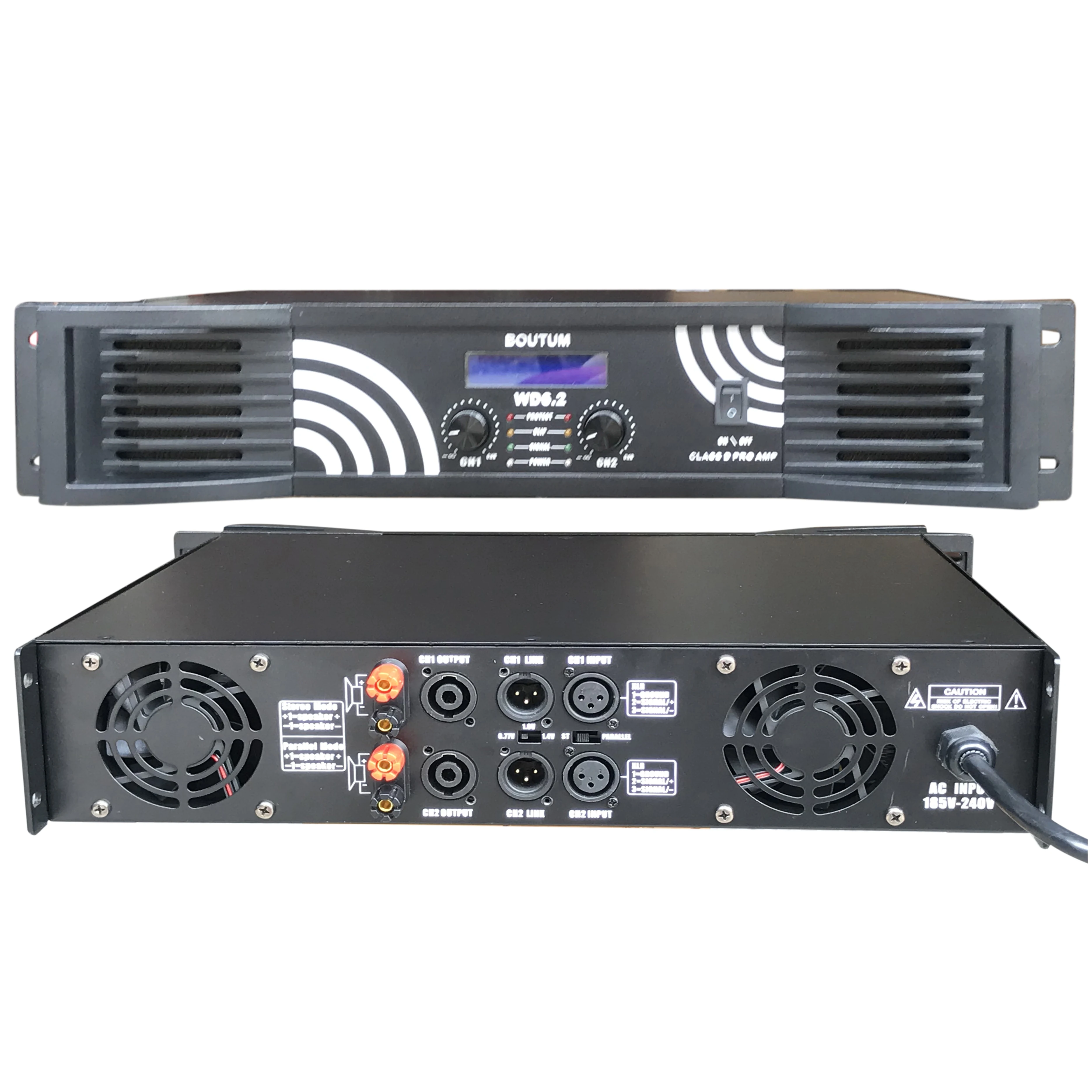 WD6.2 Boutum 650WX2 Audio DJ Equipment Stereo 8 Ohm Class D, 2U 2 Channels Professional Amplifier