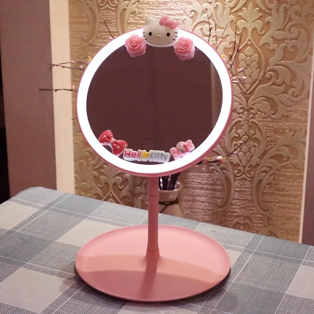 Anime Led Licht Spiegel Sanrio Kawaii Hallo Kitty USB Intelligente Kt Make-Up Füllen Licht Spiegel Mädchen Desktop Schlafsaal Geschenk Nette
