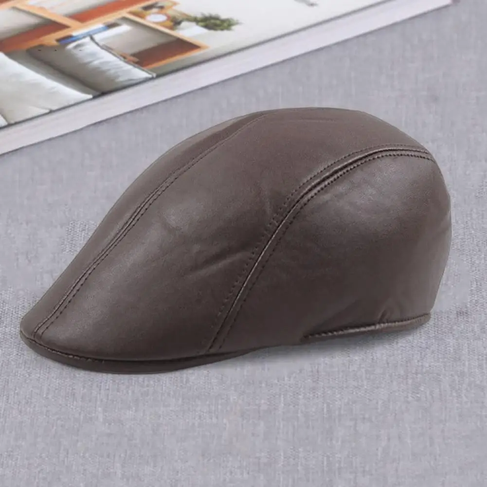 Winter Men Newsboy Cabbie Hat Faux Leather Driver Cap Waterproof Man Berets Leather British Vintage Flat Caps Newsboy Caps