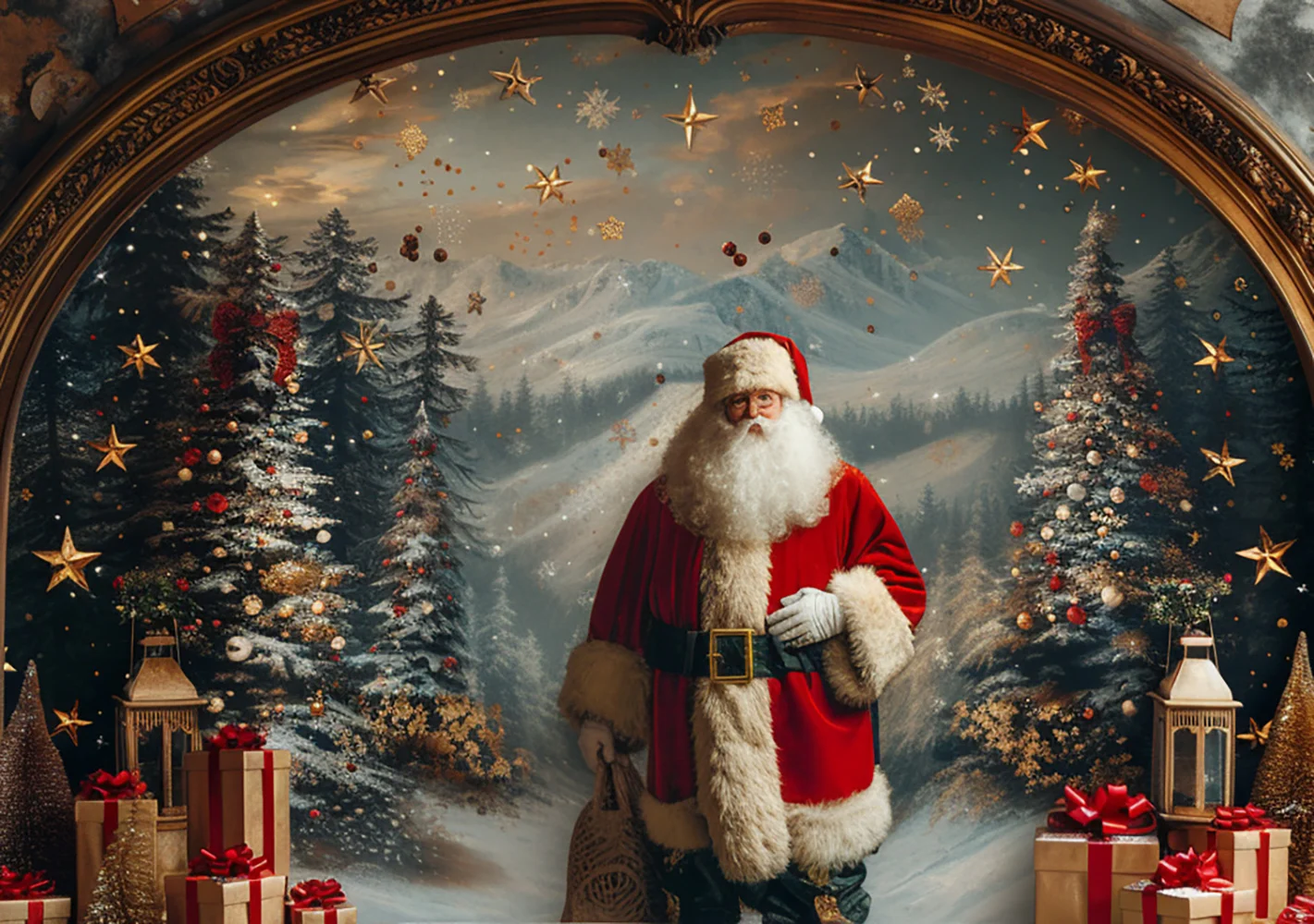 Xmas Snowy Mountain Valley Backdrops Kids Adult Photography Christmas Santa Forest Family Photocall Snowflake Backgrounds