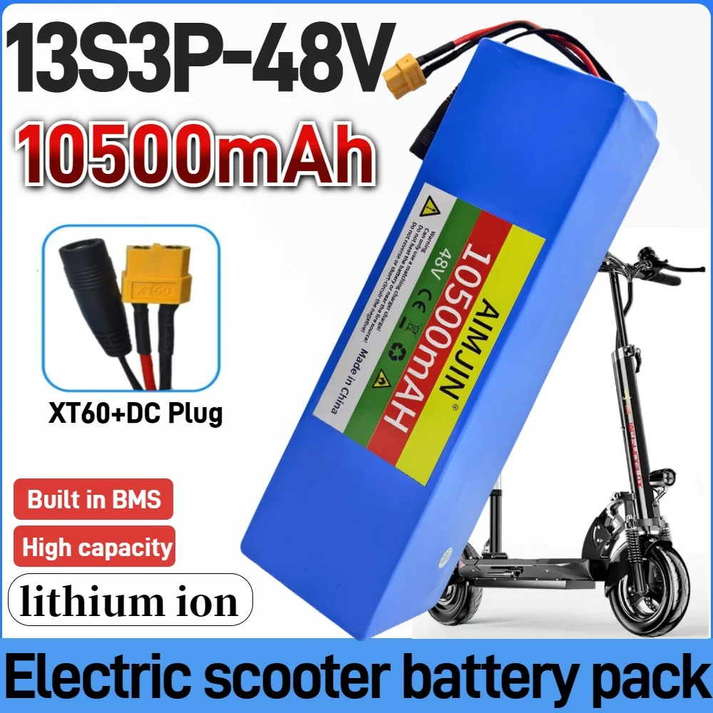 

48V 10500mAh 18650 lithium-ion battery pack 13S3P 10.5Ah 1000W For 54.6v Motorized Scooter with BMS+charger