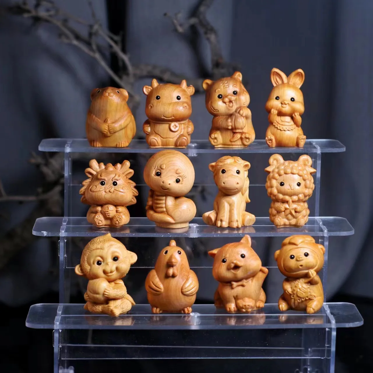 Cliff cypress carving hand piece Zodiac cute animal desktop wenwan crafts gift support