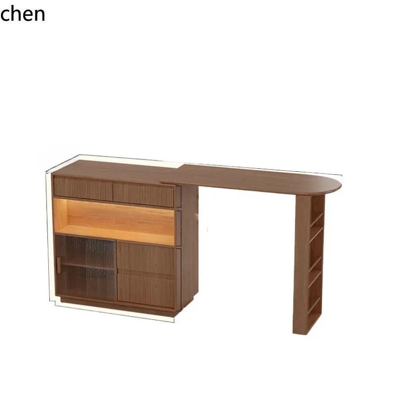 Zws. Solid wood bar table, household balcony, retractable partition, narrow island table, dining side cabinet integrated