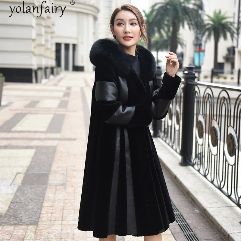 

Real Fur Coat Female Hooded Winter Coats Women 2020 Sheepskin Leather Jacket Fox Fur Collar Clothes Mujeres Abrigos Pph1550