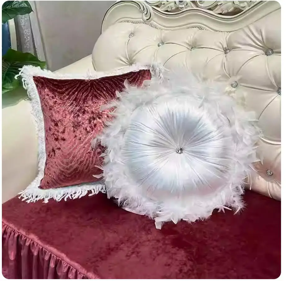 

European Beauty Feather Pillow, Luxury, French Style, Round Pillow, Bedroom, Living Room, Universal Chair Cushion, FG827