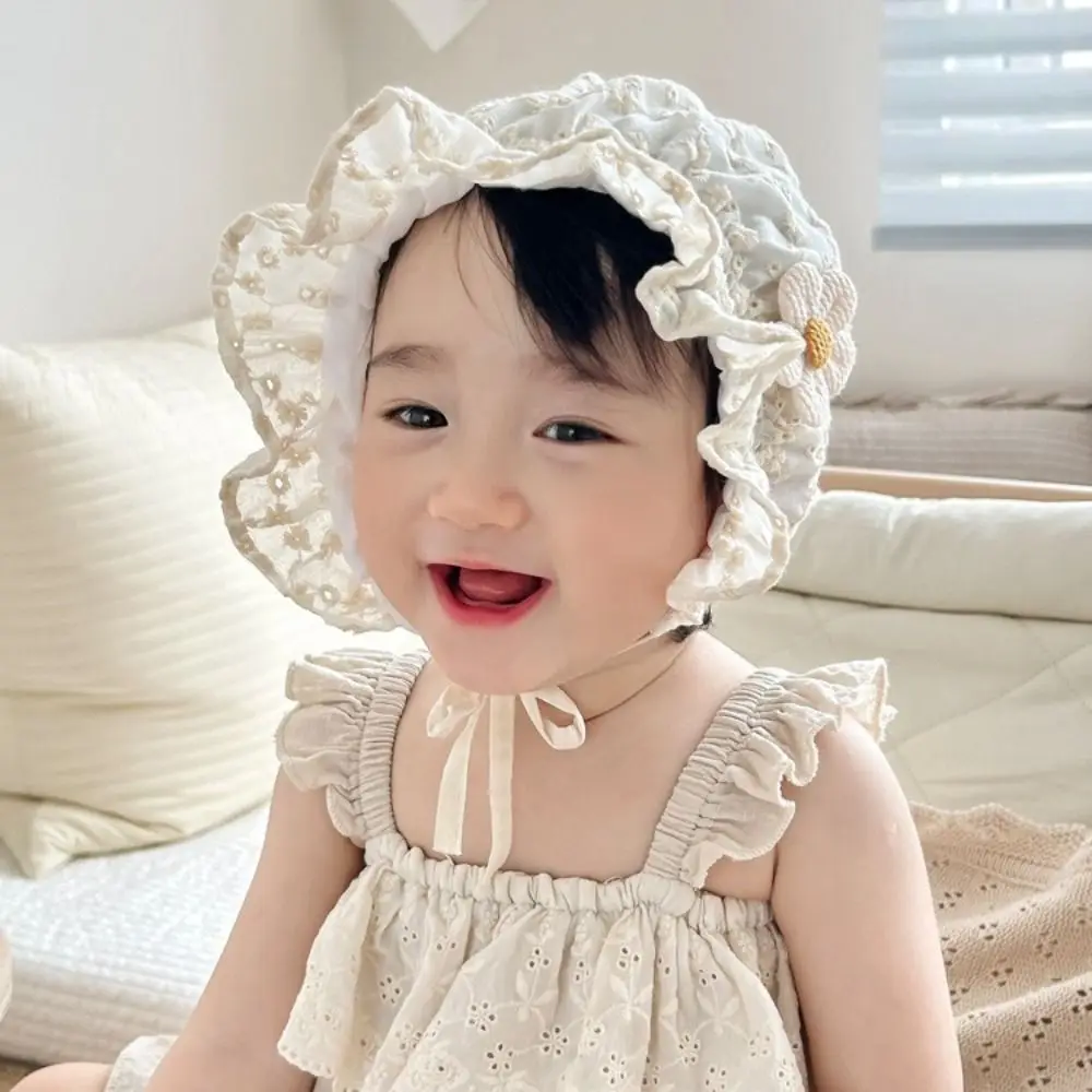 

Newborn Lace Baby Fetal Cap Flower Ruffle Bonnet Hat Breathable Soft Sun Hat Girls