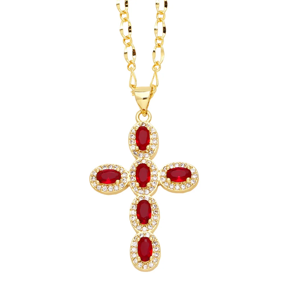 Fashion Personality 1 Piece Necklace Elegant Women\'s Micro Inlaid Colorful Round Zircon Cross Necklace