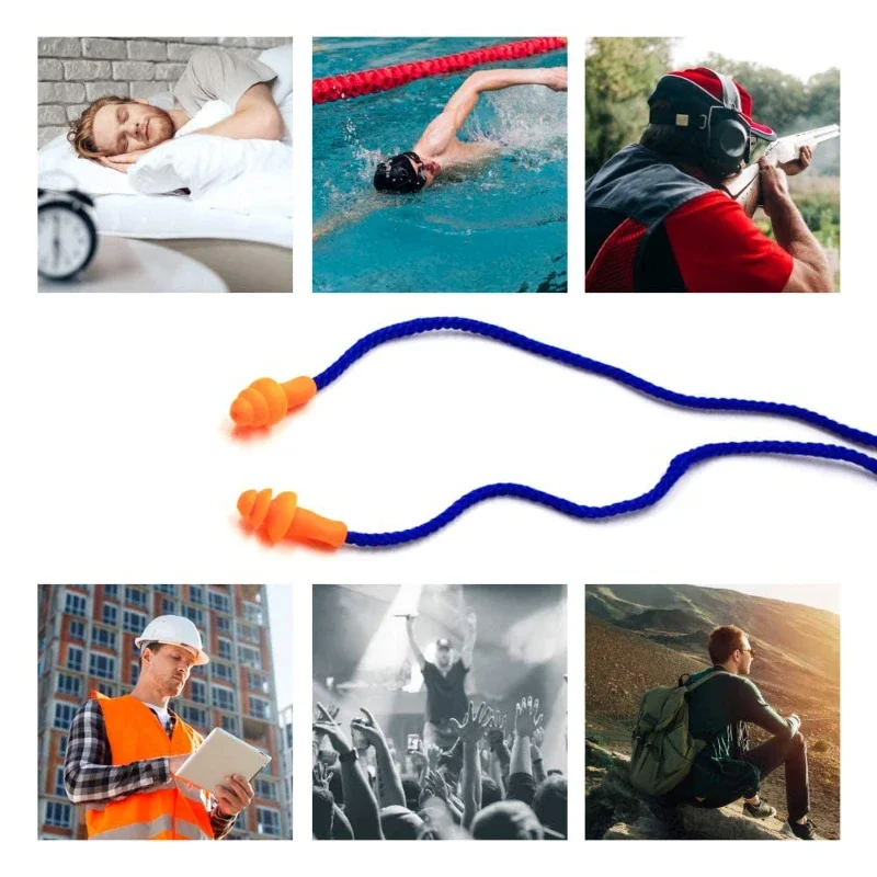 100Pcs Silicone Earplugs Corded Noise Cancelling Hearing Protection Sleeping Work Shooting Soft Reusable Individual Wrapped Safe