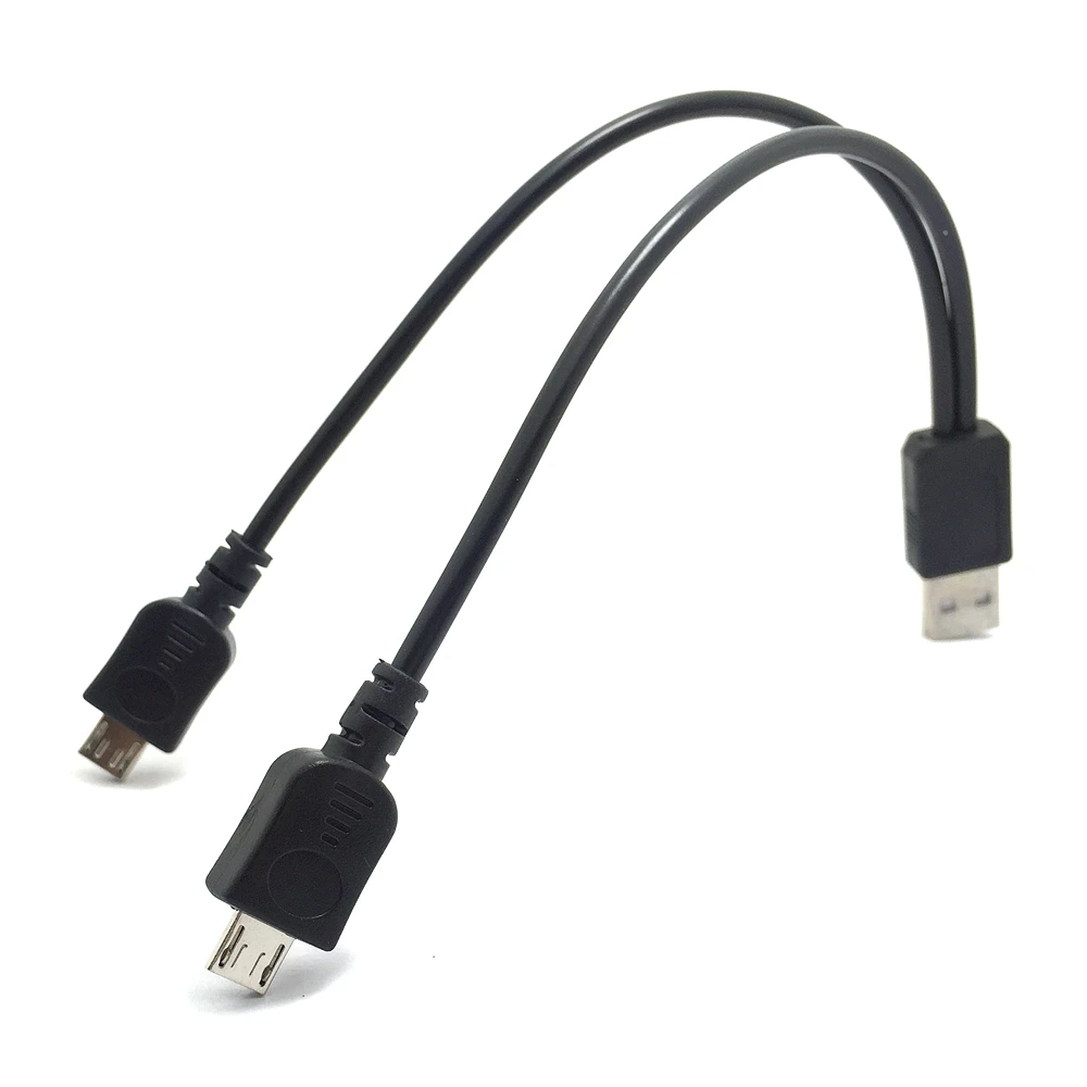 

Transfer the data cable of the mobile phone to two micro USB splitters for simultaneous charging of two mobile phones with one a